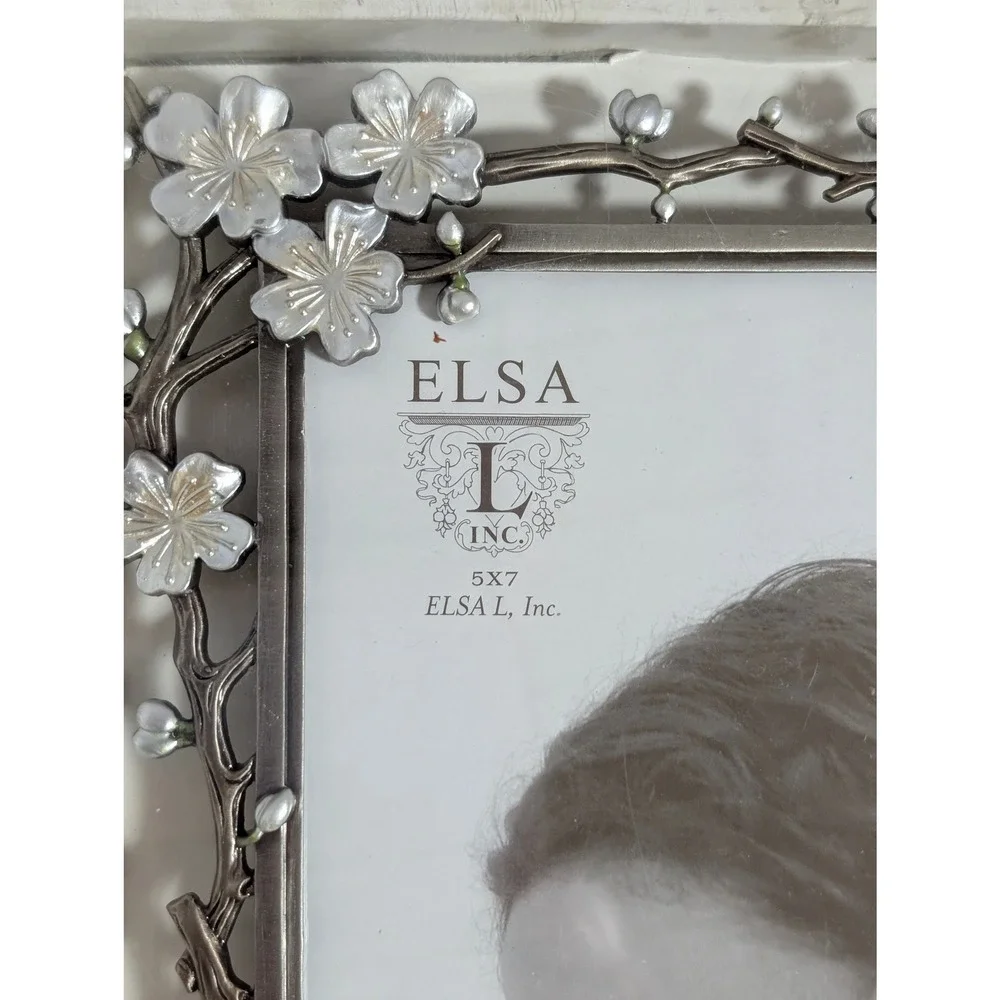 Elsa L Blossom Border 5x7 Picture Frame Silver Tone Floral Branch New In Box